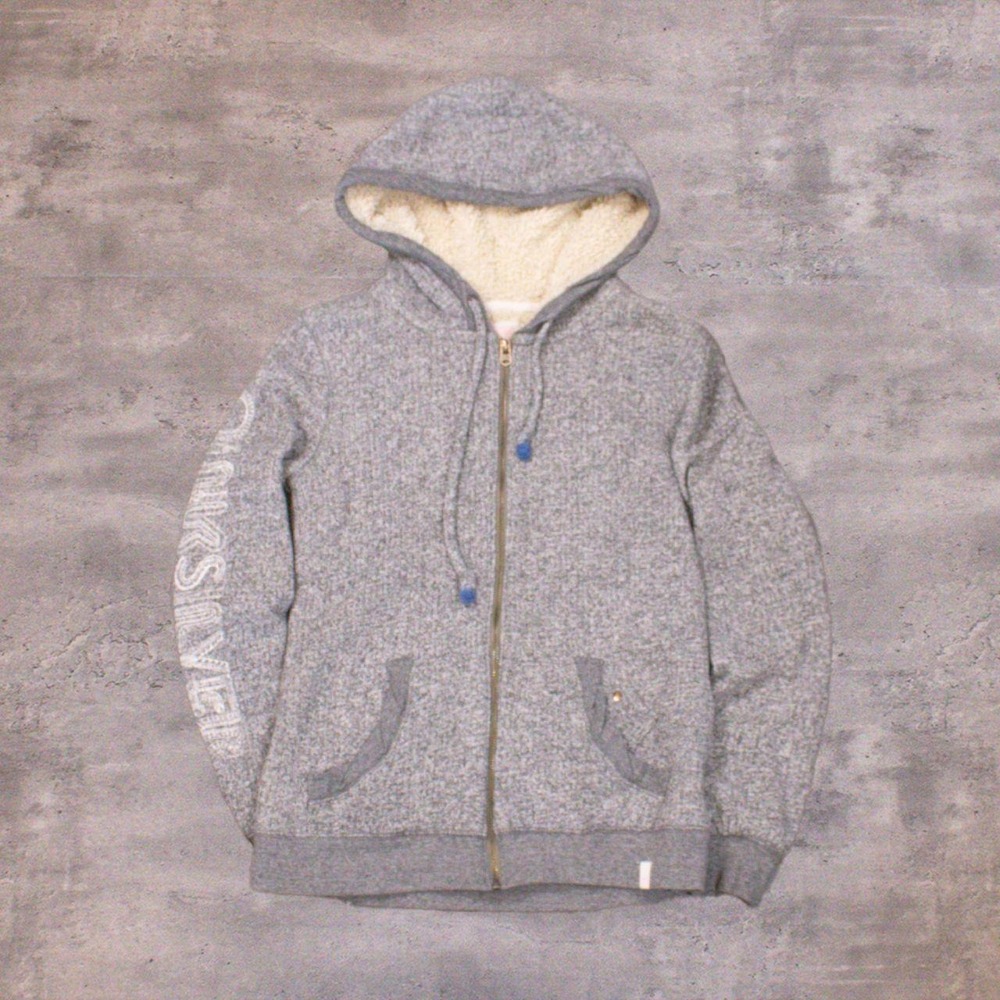 Y2K 00's Quiksilver Heather Grey Sherpa Lined Zip Surf Skate Y2K Hoodie